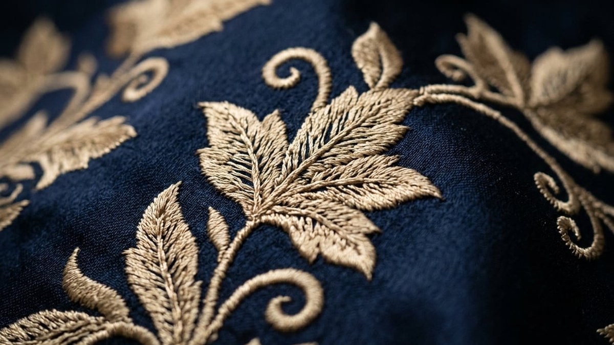 Composition éditoriale évoquant la précision et le discernement — texture navy et or, motif graphique